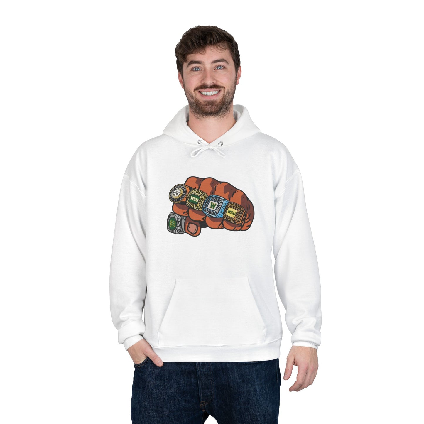Raiders Victory Rings Fist - Wright State University Spirit Graphic Hoodie