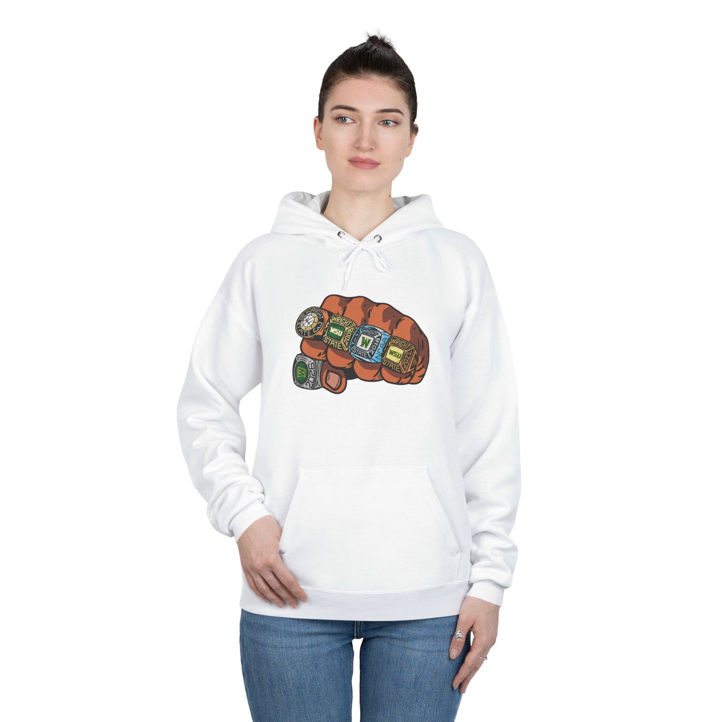 Raiders Victory Rings Fist - Wright State University Spirit Graphic Hoodie
