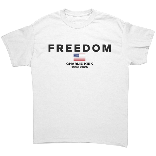 Charlie_Kirk_Freedom_Unisex_Shirt_White_Front_Mockup.png